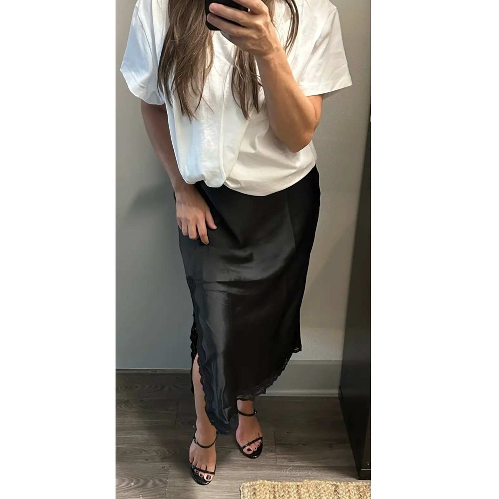 Love Stories Ann T-Shirt Dress Satin Lace Midi White Black Women Sz M - Picture 5 of 16
